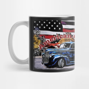 Classic Old American Truck Cartoon with American Flag Mug